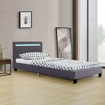 Gestoffeerd Bed Verona - 90 x 200 cm - Grijs - LED Verlichti, Verzenden, Nieuw