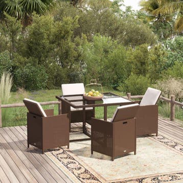 vidaXL 5-delige Tuinset met kussens poly rattan bruin, Verzenden, Nieuw, Tuinset