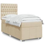 vidaXL Boxspring met matras stof crèmekleurig 90x200 cm, Huis en Inrichting, Slaapkamer | Bedden, 90 cm, Eenpersoons, Verzenden
