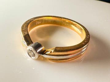 Ring - 18 karaat Geel goud, Witgoud - 0.11ct. tw. Diamant, Nieuw