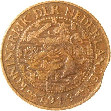 Nederland. Wilhelmina. Misslag 1 Cent 1919 stansfout