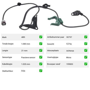 ABS-sensor Achteras Nissan Micra 1.0 i 16V (1992-2000), Verzenden, Nieuw, Nissan