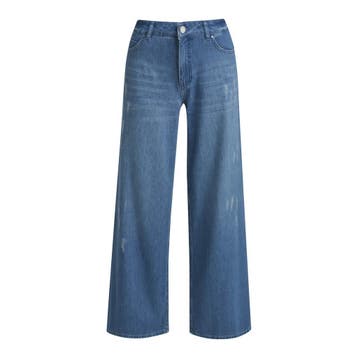 Milano Italy • wijde jeans destroy blauw • 36, Kleding | Dames, Milano Italy, Verzenden, Nieuw, Blauw