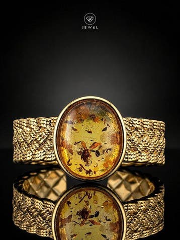 Gouden vergulde barnsteenring - 925 zilver - modern
