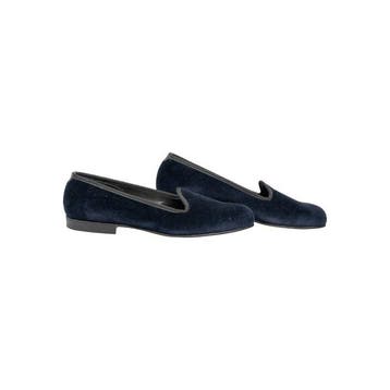 RUBINACCI - 7.5 UK - 41.5 IT - Blue Navy Velvet Slippers, Nieuw