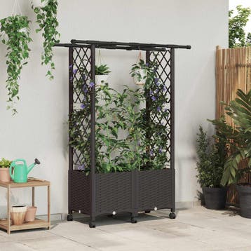 vidaXL Verhoogd Bed met Trellis en Dak Bruin 124,5 x 40 x, Tuin en Terras, Verzenden, Nieuw, Minder dan 60 cm, 60 cm of meer