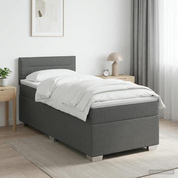 vidaXL Boxspring Bed met Matras en LED Donkergrijs 80 x 200, Verzenden, Nieuw, Eenpersoons, Grijs