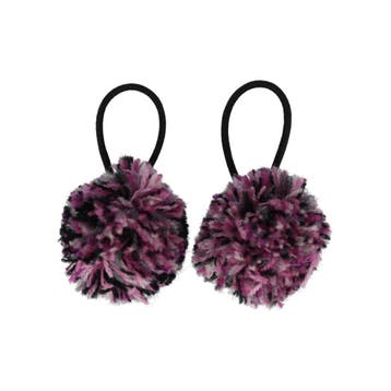 Haarelastieken – Pompom 4cm – Multicolor Paars – Set van 2, Nieuw