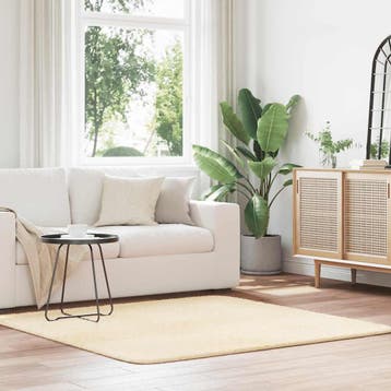 vidaXL Hoogpolig vloerkleed NAVARRA 160x160 cm polyester, Verzenden, Nieuw, Crème