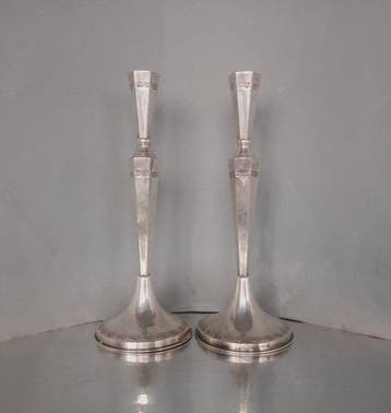 Pair of Art Deco - Kandelaar - .925 zilver, Antiek en Kunst