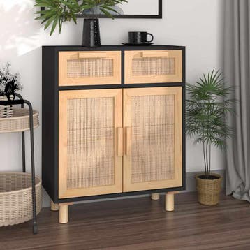vidaXL Dressoir 60x30x75 cm massief grenen hout en rattan, Verzenden, Nieuw, Grenenhout, Minder dan 50 cm