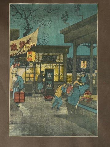 Night scene Peking een originele litho - Elizabeth Keith -