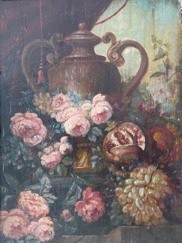 Hollandse School (XIX) - Still Life with Roses, Grapes,, Antiek en Kunst