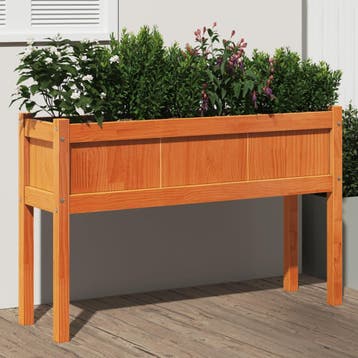 vidaXL Plantenbak met poten 110x31x70 cm grenenhout wasbruin, Tuin en Terras, Verzenden, Minder dan 60 cm, Nieuw, 60 cm of meer