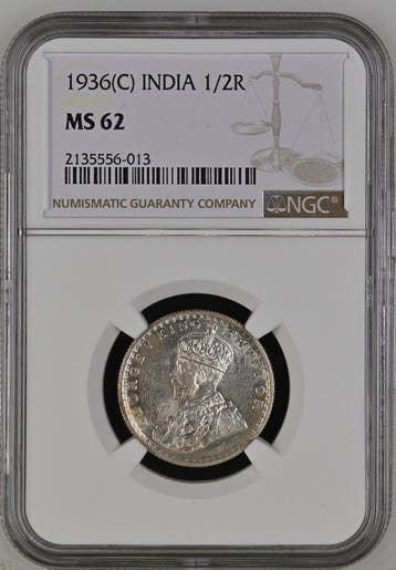 Brits India. George VI. 1/2 Rupia 1936 - NGC MS62 (Calcuta)