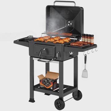 Outsunny XXL Houtskool Barbecue Tuinwagen Grill met Deksel,, Verzenden, Nieuw