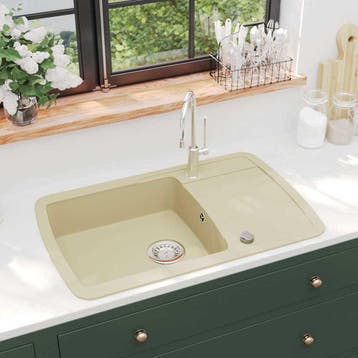 vidaXL Gootsteen enkele bak graniet beige, Verzenden, Nieuw