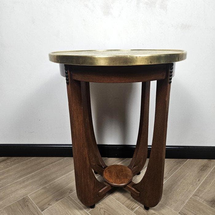 Bijzettafel - Messing blad - Hout, Messing - Amsterdamse, Antiek en Kunst, Kunst | Designobjecten