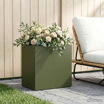 vidaXL Plantenbak Olijfgroen 50 x 30 x 50 cm Koudgewalst, Verzenden, Minder dan 60 cm, Nieuw, Metaal