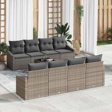 vidaXL Bankstel met kussen met kussen 9 pcs Grijs poly, Verzenden, Nieuw, Rotan, Meer dan 8 zitplaatsen