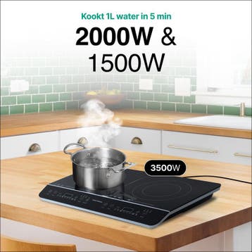 Inductie Kookplaat - Vrijstaand - 2 Pits - 1500 + 2000 Watt, Verzenden, Zo goed als nieuw