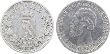 50 Öre Norwegen 1898 ss/vz leicht berieben Oscar Ii zilver, Verzenden