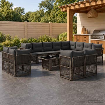 vidaXL Tuinbankenset 13 st Grijs poly rattan, Verzenden, Nieuw, 3 zitplaatsen