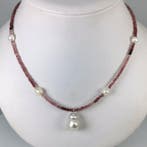 Halsketting Zilver Parel - Parel - SSP Ø11,8 mm Tourmalines, Nieuw