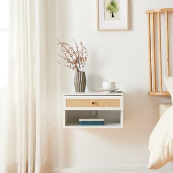 Wandrek Eiker met lade 40x31,5x23 cm wit en rotan look [en.c, Verzenden, Nieuw