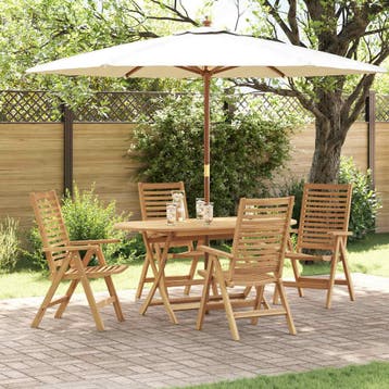 vidaXL Tuin eettafelset 5 st Bruin Massief Teakhout, Verzenden, Nieuw, 5 zitplaatsen