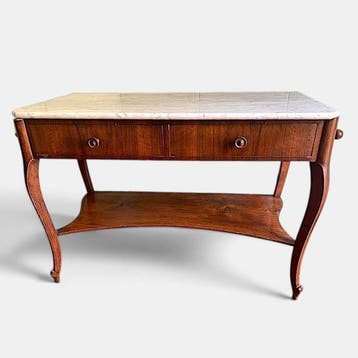 Wandtafel - Carrara marmer, Walnoot - badkamer in