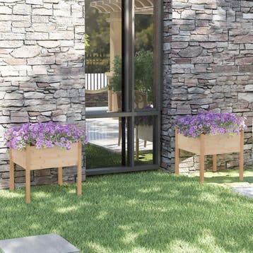 vidaXL Plantenbakken 2 st 70x70x70 cm massief grenenhout, Tuin en Terras, Verzenden, Nieuw, 60 tot 100 cm, 60 cm of meer