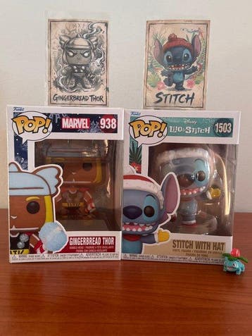 Funko - Funko Pop - Gingerbread Thor #938 + Stitch with Hat