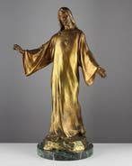 Paul Gasq - Beeld, Sacred Heart of Christ - 46 cm - Brons,, Antiek en Kunst