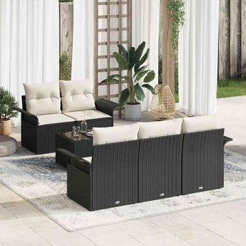vidaXL Tuin Sofa Set 6 st 5-Aantal zitplaatsen Zwart en, Tuin en Terras, Verzenden, Nieuw, Rotan, 6 zitplaatsen