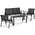 Tuinmeubelset - Bank - Stoelen - Glas - Zwart - Staal, Ophalen of Verzenden, Nieuw in verpakking
