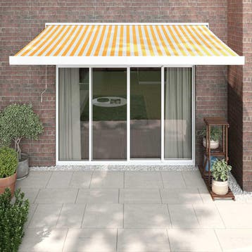 vidaXL Handmatige Zonnescherm 3,5 x 2,5 m Geel en wit, Tuin en Terras, Verzenden, Nieuw
