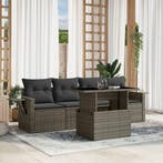 vidaXL 5-delige Loungeset met kussens poly rattan grijs, Verzenden, Nieuw, Rotan, Loungeset