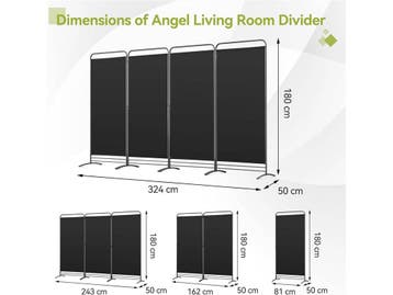 Angel Living Kamerscherm - 4 Panelen - 324 x 180 cm - Zwart, Verzenden, Nieuw