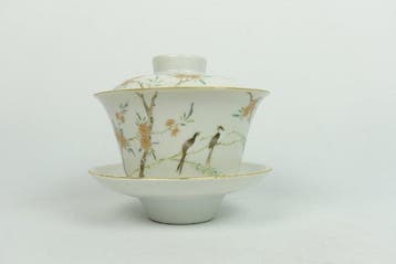 Famille Rose Bird & Blossom Gaiwan — Drie-delige set -