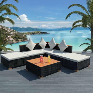 vidaXL 6-delige Loungeset met kussens poly rattan zwart, Verzenden, Nieuw, Loungeset