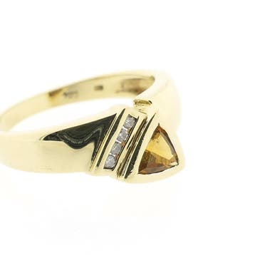 Gouden solitairring met citrien en diamant; 0,04 ct., Gebruikt, Ophalen of Verzenden, 17 tot 18, Met edelsteen