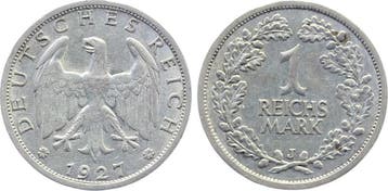 Duitsland 1 Reichsmark 1927 J J 319 f vz gereinigt zilver, Verzenden