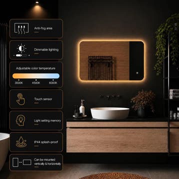 Badkamerspiegel Megon Costera 80x60 - Gouden Lijst, Huis en Inrichting, Woonaccessoires | Spiegels, Ophalen of Verzenden, Nieuw