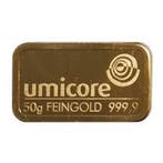 50 gram goudbaar Umicore, Verzenden, Goud