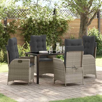 vidaXL Tuin eettafelset met kussen 5 pcs Lichtgrijs poly, Tuin en Terras, Verzenden, Nieuw, Rotan, 5 zitplaatsen