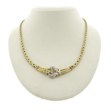 Bicolor gouden collier met diamanten hanger 0,26 ct., Gebruikt, Overige kleuren, Ophalen of Verzenden, Met edelsteen