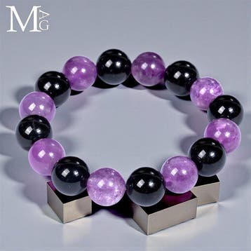 Boliviaanse Amethist en Zwarte Onyx Armband – 12,5 mm Kralen, Verzamelen
