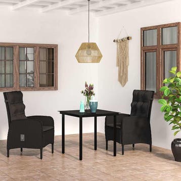 vidaXL 3-delige Tuinset met kussens zwart, Tuin en Terras, Tuinsets en Loungesets, Verzenden, Nieuw, 2 zitplaatsen, Tuinset