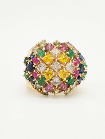 Ring - 14 karaat Geel goud Smaragd - Diamant, Nieuw
